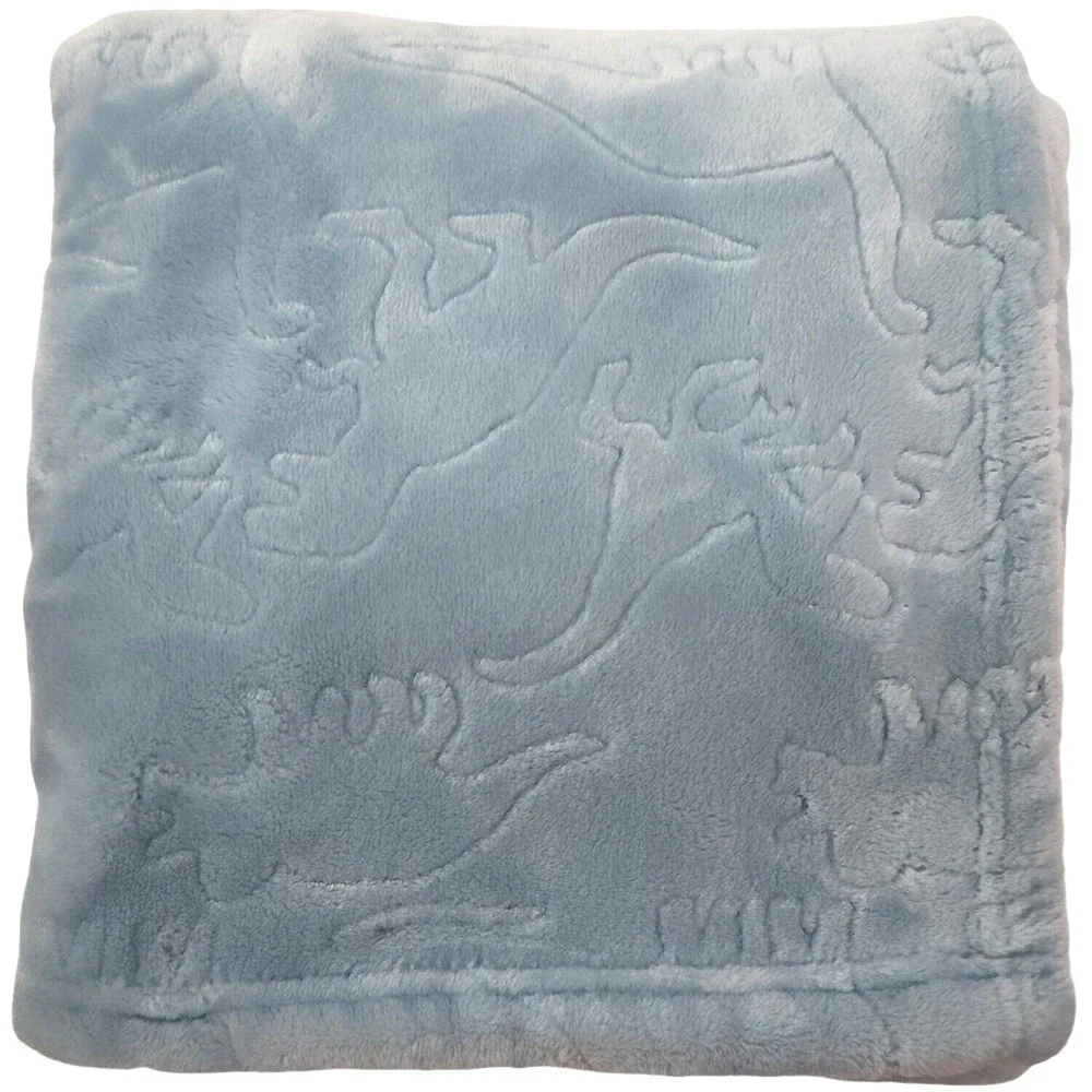 SL Home Fashions Blue Embossed Dinosaur Baby Blanket Soft Plush Lovey RN: 119741